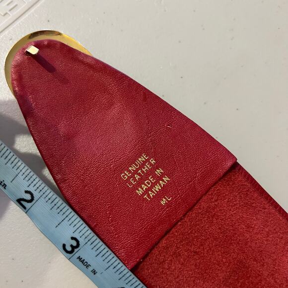 Vintage 90s Red Soft Genuine Leather Wide Golden Buckle Wrap Belt Size M - Picture 7 of 10